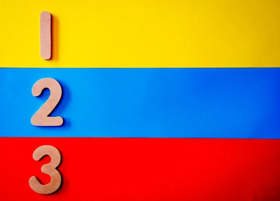Colorful image with large wooden numbers 1, 2, and 3 arranged vertically, against a background divided into horizontal stripes: yellow (top), blue (middle), red (bottom). Resembles a visual guide for beginner writing tips. Perfect for learning sequences and educational content. Plus, eye-catching primary colors attract attention. Creatorpoint – Creator Knowledge, Simplified. The best resources, podcast summaries, and learning for creators.
